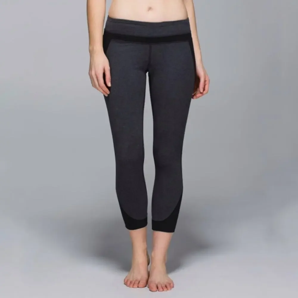 Lululemon Refine Crop Leggings Size 4 Colorblock Stretch Cotton Pants Gym Run